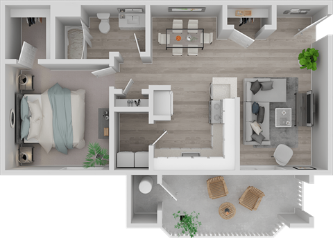 Floor plan for 1 bed, 1 bath, 740 sqft